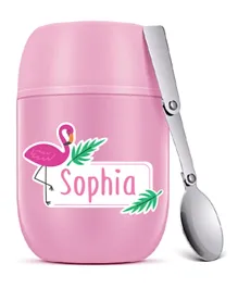 Essmak Flamingo Personalized Food Thermos Jar With Spoon Pink - 475mL