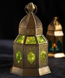 Hilalful - Green Aqsa Brass Antique Lantern - Green Color Glass