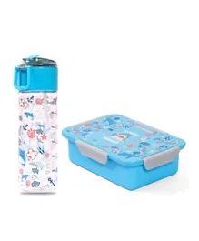 Eazy Kids Lunch Box and Tritan Water Bottle With Snack Box 450ml -Shark - Blue