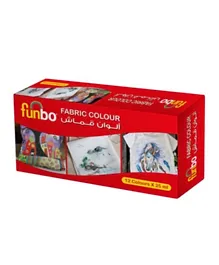 Funbo Set of 12 Fabric Colour Paint Bottle 25ml Each - Assorted