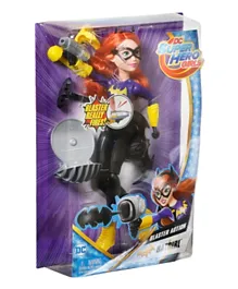 DC Superhero Girls Blaster Action Batgirl Doll - 12,12 inches;  Batgirl doll is ready for any mission in a sleek purple and black outfit with a yellow bat-shaped symbol on her chest
