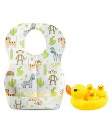 Star Babies - Combo Pack of 2- Disposable Bibs Animal Print (20 Pcs) With Rubber Duck