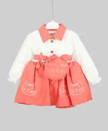 Finelook - Girl Embroidered Cats Dress with Bag - Pink