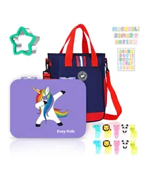 Eazy Kids - Unicorn Purple 6 Compartment Bento Lunch Box w/ Lunch Bag - Blue
