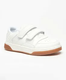Juniors - Solid Sneakers with Hook and Loop Closure - White