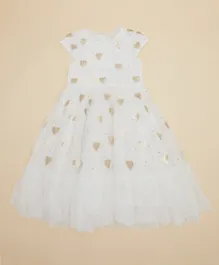 R&B Kids - Heart Shapes Sequined Mesh - Off White
