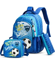Eazy Kids-17' School Bag Lunch Bag Pencil Case Set of 3 Football - Blue