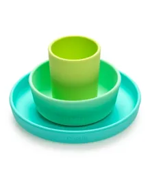 Melii - 3 Piece Silicone Feeding Set (Plate, Bowl & Cup) Blue, Lime, Mint