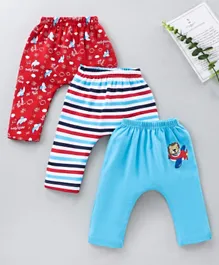 Babyhug Full Length Cotton Diaper Leggings Striped Pack of 3 - Blue Red
