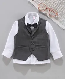 بيبي هاغ - قميص مع ربطة عنق وصدرية - أبيض ورمادي
