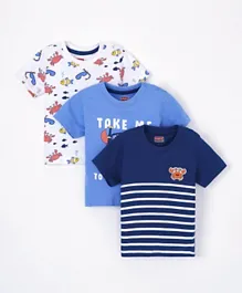 Babyhug Half Sleeves Cotton T-Shirts Multi-Print Pack of 3 - Multicolor