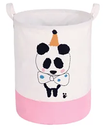 Foldable Laundry Basket With Drawstring and Panda Print - White