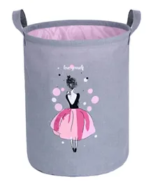 Girl Printed Foldable Laundry Basket With Drawstring - Grey