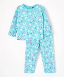 Babyhug Full Sleeves Pajama Set Floral Print - Blue