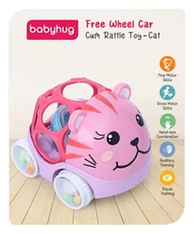 Babyhug Free Wheel Car   Rattle Toy Cat - Pink