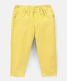 بونفينو - بنطال جينز قطني منسوج سادة بطول يصل إلى الكاحل  - أصفر