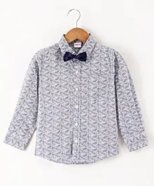 Babyhug Full Sleeves Printed Party Shirt With Bow - Blue