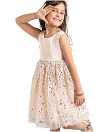 Babyhug Sleeveless Sequins Detailing Party Frock - Off White