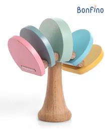 Bonfino Wooden Castanet Rattle Toy for Babies 0-24 Months - Hand-Eye Coordination, Rhythm & Color Development, Premium Rubber Wood