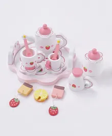 مجموعة الشاي الخشبية بطبعات فراولة - 18 قطعة