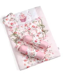 Bonfino Premium Organic Cotton  Quilted Gadda Set Cupcake Print - Pink
