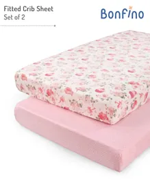 Bonfino Premium 100% Organic Cotton Fitted Crib Sheet Cupcake Print Pink - Pack of 2