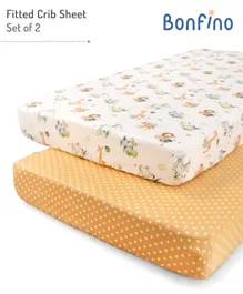 Bonfino Moisture-Wicking Premium Organic Cotton Fitted Crib Sheet Jungle Print Yellow - Pack of 2