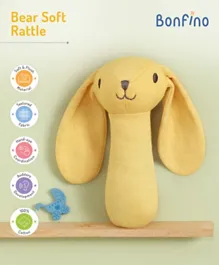 Bonfino Bear Soft Rattle for Babies - Yellow, Develops Motor Skills, Safe & Easy Grip, Perfect for Infants 3 Months+, 7x15 cm