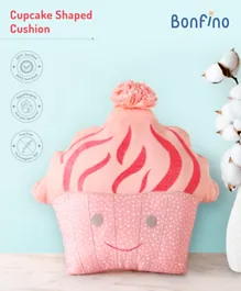 Bonfino Premium Organic Cotton Cupcake Cushion, GOTS Hypoallergenic, Carcinogen-Free Pink Pillow for Babies 0m+, 31x27cm