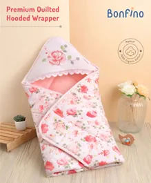 Bonfino Premium Organic Cotton Quilted Hooded Wrapper Cupcake Print - Pink