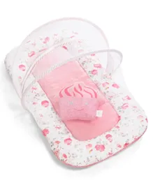 Bonfino Premium Organic Cotton Mattress Set with Cupcake Shaped Pillow and Mosquito Net - Pink