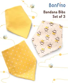Bonfino Premium 100% Organic Cotton Bandana Bibs Honey Bee Print Pack Of 3 - Yellow