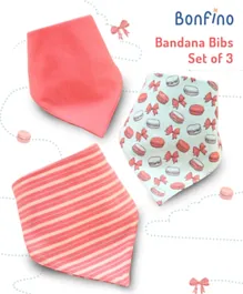 Bonfino Premium Cotton Bandana Bibs Macaroon Print Pack Of 3 - Pink