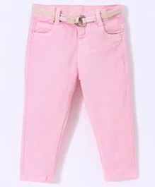 Babyhug Cotton Colored Denim Full Length Stretchable Jeans - Pink