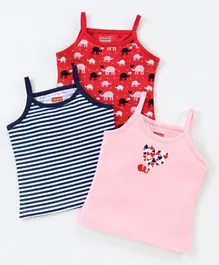 Babyhug 100% Cotton Sleeveless Floral Print & Striped Slips Pack of 3 - Red Black & Pink