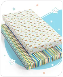 Babyhug Premium Cotton Fitted Crib Sheets Transport Theme Pack of 2 - Multicolor
