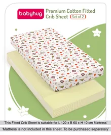 Babyhug Premium Cotton Fitted Crib Sheets Sports Theme Pack of 2 - Multicolor
