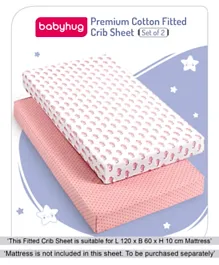 Babyhug Premium Cotton Fitted Crib Sheets Seahorse Theme Pack of 2 - Pink & White