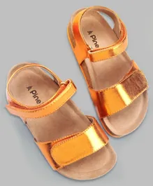 Pine Kids Casual Wear Sandals with Velcro Belt Closure - Orange Metallic