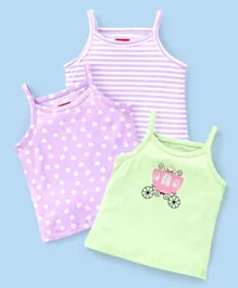 Babyhug 100% Cotton Knit Sleeveless Striped Slips Polka Dots Print Pack of 3 - Purple & Green