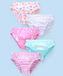 Babyhug 100% Cotton Panties Star Fish Print Pack of 5 - Pink