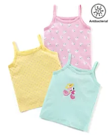 Babyhug 100% Cotton Antibacterial Finish Slips Flamingo & Floral Print Pack of 3 - Pink Yellow & Blue