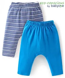 Babyoye 100% Organic Cotton With Eco Jiva Full Length Diaper Pants Striped & Teddy Print Pack of 2 - Blue & White