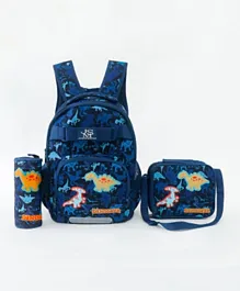 طقم حقيبة مدرسية بطبعة ديناصور مع حقيبة غداء ومقلمة من فاب ان فانكي - أزرق