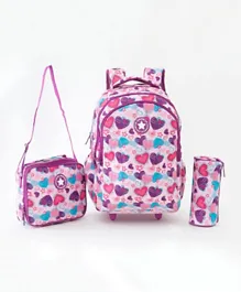 طقم حقيبة مدرسية بطبعة قلوب مع حقيبة غداء ومقلمة من فاب ان فانكي - متعددة الألوان