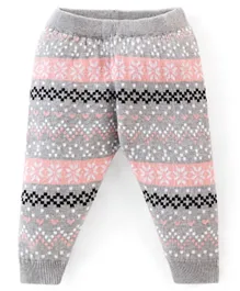 Babyhug Full Length Fleece & Woolen Lounge Pant Abstract Print - Grey & Pink