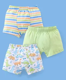 Babyhug 100% Cotton Knit Briefs Stripes & Dino Print Pack of 3 - Green & White