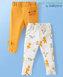 Babyoye 100% Cotton Eco Conscious Full Length Leggings Duck Print Pack of 2- Yellow & White