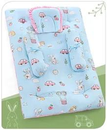 Babyhug 100% Premium Cotton Baby Bedding Set Bunny Print- Blue