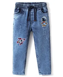 بيبي هاغ - بنطال جينز مطاطي بطول كامل مطرز بموضوع الفضاء - أزرق